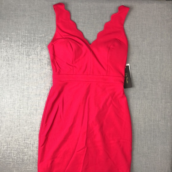 City Studio Pink Scalloped Bodycon Dress Sz 3 5 7 - Picture 2 of 6